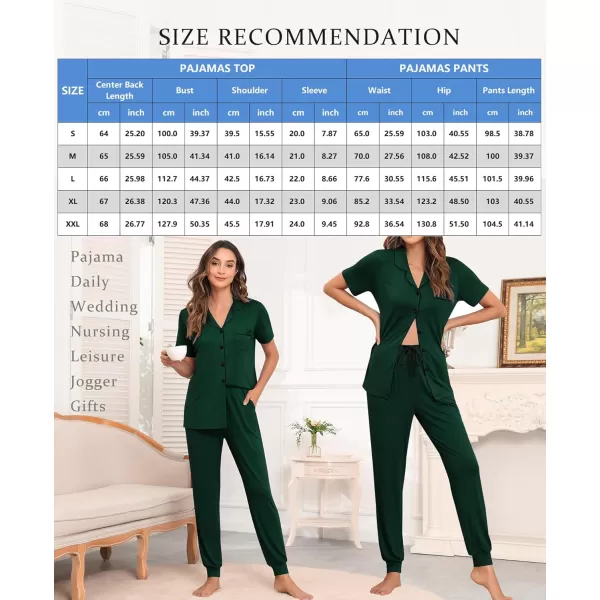 SWOMOG Womens Pajamas Set Long Sleeve Sleepwear Button Down Nightwear Soft Joggers PJs Sets with Pockets Lounge SetsShort Sleevegreen