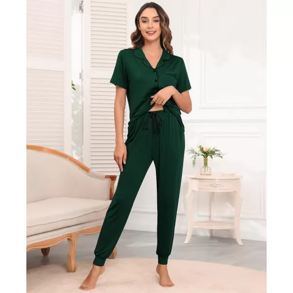 SWOMOG Womens Pajamas Set Long Sleeve Sleepwear Button Down Nightwear Soft Joggers PJs Sets with Pockets Lounge SetsShort Sleevegreen