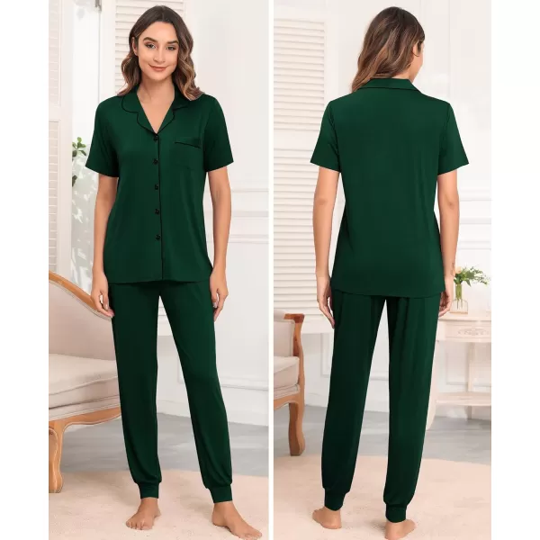 SWOMOG Womens Pajamas Set Long Sleeve Sleepwear Button Down Nightwear Soft Joggers PJs Sets with Pockets Lounge SetsShort Sleevegreen