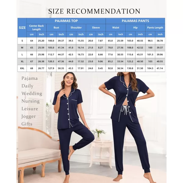 SWOMOG Womens Pajamas Set Long Sleeve Sleepwear Button Down Nightwear Soft Joggers PJs Sets with Pockets Lounge SetsShort Sleevenavy Blue