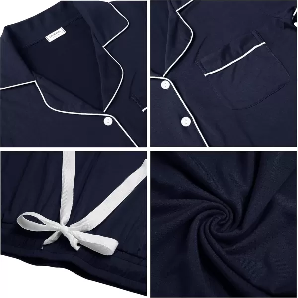 SWOMOG Womens Pajamas Set Long Sleeve Sleepwear Button Down Nightwear Soft Joggers PJs Sets with Pockets Lounge SetsShort Sleevenavy Blue