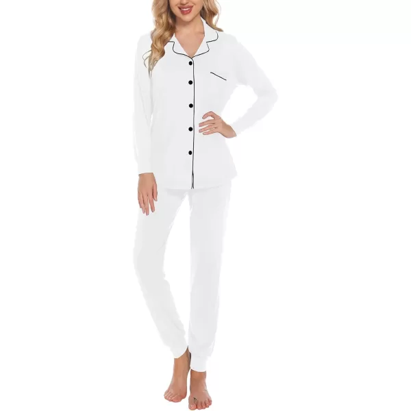 SWOMOG Womens Pajamas Set Long Sleeve Sleepwear Button Down Nightwear Soft Joggers PJs Sets with Pockets Lounge SetsWhite