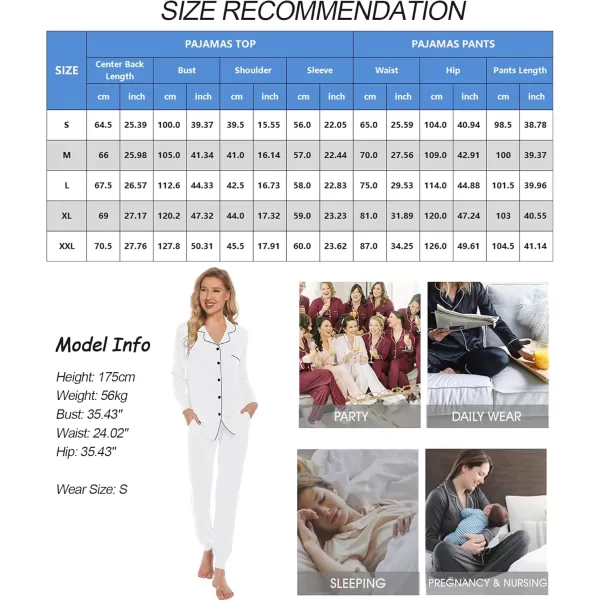 SWOMOG Womens Pajamas Set Long Sleeve Sleepwear Button Down Nightwear Soft Joggers PJs Sets with Pockets Lounge SetsWhite