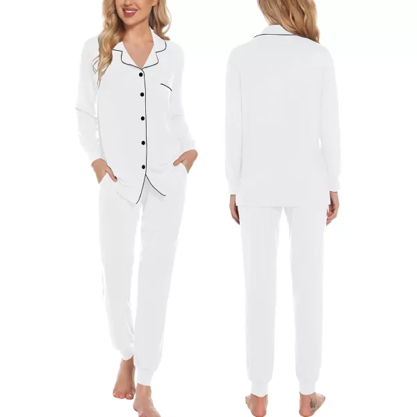 SWOMOG Womens Pajamas Set Long Sleeve Sleepwear Button Down Nightwear Soft Joggers PJs Sets with Pockets Lounge SetsWhite
