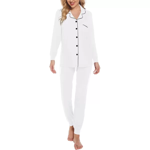 SWOMOG Womens Pajamas Set Long Sleeve Sleepwear Button Down Nightwear Soft Joggers PJs Sets with Pockets Lounge SetsWhite