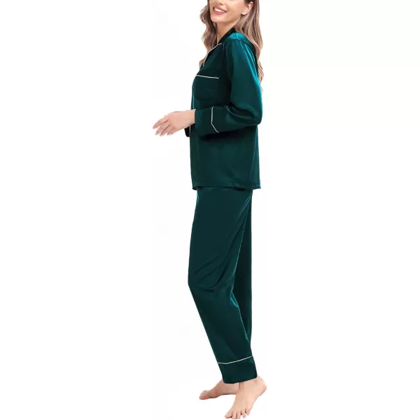 SWOMOG Womens Satin Pajamas Long Sleeve Sleepwear Silk Soft Button Down Loungewear Pjs Set SXXLDeep Green