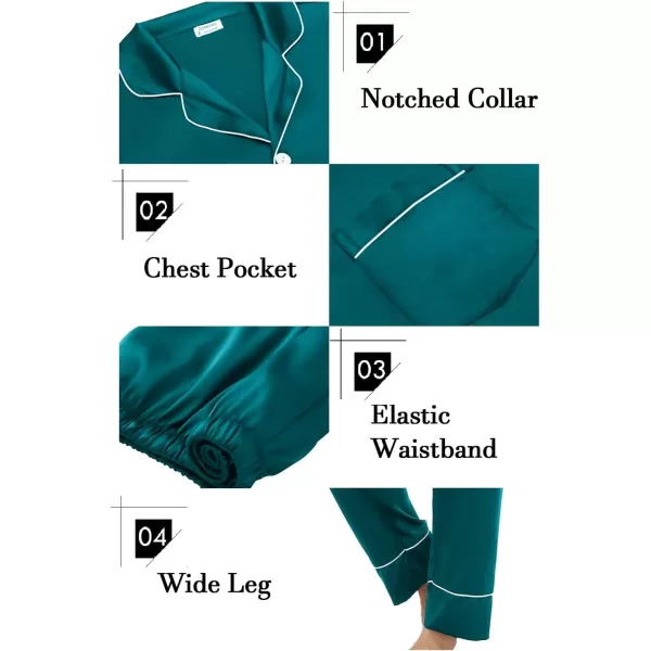 SWOMOG Womens Satin Pajamas Long Sleeve Sleepwear Silk Soft Button Down Loungewear Pjs Set SXXLGreen