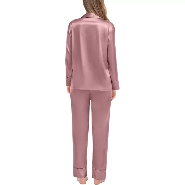 SWOMOG Womens Satin Pajamas Long Sleeve Sleepwear Silk Soft Button Down Loungewear Pjs Set SXXLMisty Rose