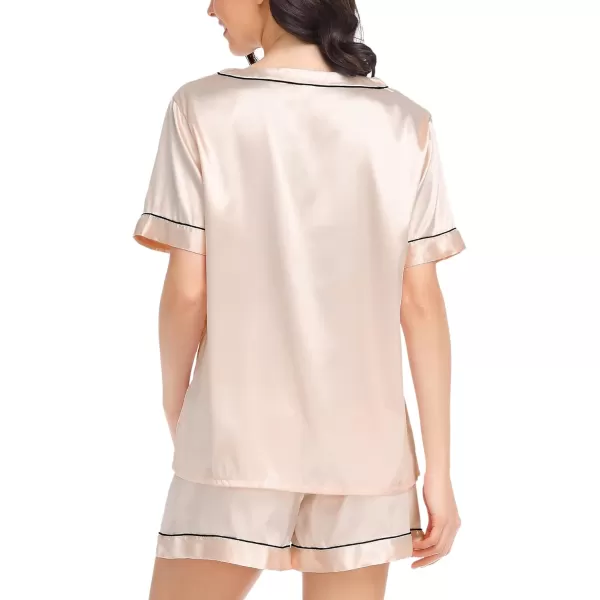 SWOMOG Womens Satin Pajamas Set 2 Piece Silk Pjs Shorts Set Short Sleeve Bride Loungewear Soft V Neck Pj Silky Sleepwear Champagne Small