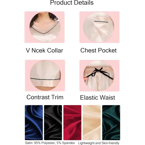 SWOMOG Womens Satin Pajamas Set 2 Piece Silk Pjs Shorts Set Short Sleeve Bride Loungewear Soft V Neck Pj Silky Sleepwear Champagne Small