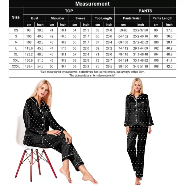 SWOMOG Womens Silk Satin Pajamas Set Long Sleeve Button Down Sleepwear 2 Piece Lounge Set Pj Set XS3XLBlack Dots