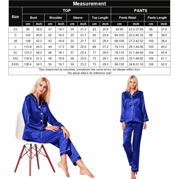 SWOMOG Womens Silk Satin Pajamas Set Long Sleeve Button Down Sleepwear 2 Piece Lounge Set Pj Set XS3XLBlue