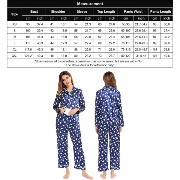 SWOMOG Womens Silk Satin Pajamas Set Long Sleeve Button Down Sleepwear 2 Piece Lounge Set Pj Set XS3XLBlue Penguin