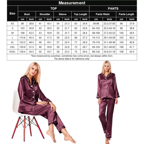 SWOMOG Womens Silk Satin Pajamas Set Long Sleeve Button Down Sleepwear 2 Piece Lounge Set Pj Set XS3XLBordeaux Red