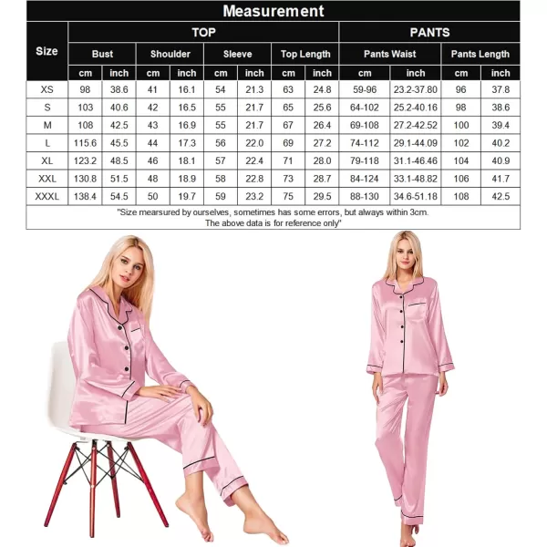 SWOMOG Womens Silk Satin Pajamas Set Long Sleeve Button Down Sleepwear 2 Piece Lounge Set Pj Set XS3XLCarnation Pink