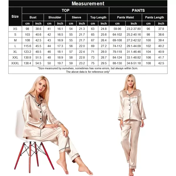 SWOMOG Womens Silk Satin Pajamas Set Long Sleeve Button Down Sleepwear 2 Piece Lounge Set Pj Set XS3XLChampagne