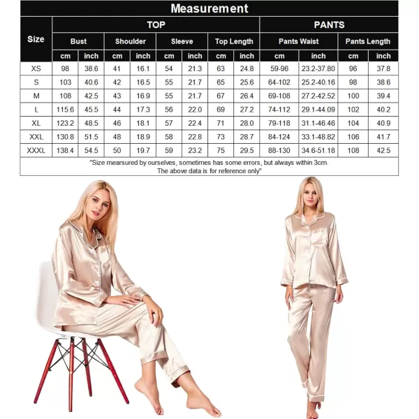 SWOMOG Womens Silk Satin Pajamas Set Long Sleeve Button Down Sleepwear 2 Piece Lounge Set Pj Set XS3XLChampagne One