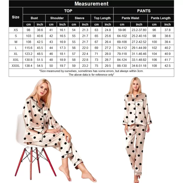 SWOMOG Womens Silk Satin Pajamas Set Long Sleeve Button Down Sleepwear 2 Piece Lounge Set Pj Set XS3XLChampagne Points