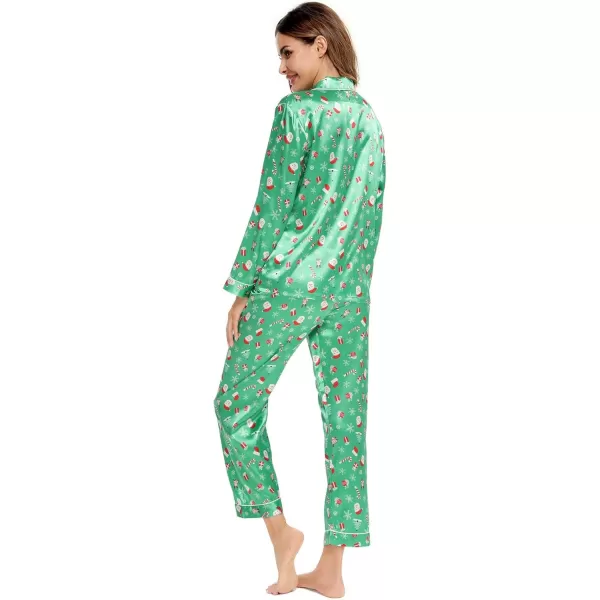 SWOMOG Womens Silk Satin Pajamas Set Long Sleeve Button Down Sleepwear 2 Piece Lounge Set Pj Set XS3XLChristmas Gift Green