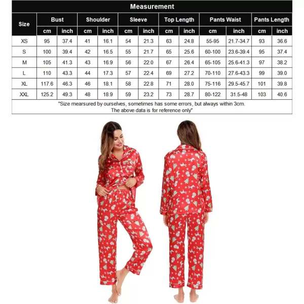 SWOMOG Womens Silk Satin Pajamas Set Long Sleeve Button Down Sleepwear 2 Piece Lounge Set Pj Set XS3XLChristmas Gift Red