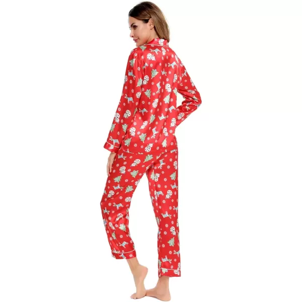 SWOMOG Womens Silk Satin Pajamas Set Long Sleeve Button Down Sleepwear 2 Piece Lounge Set Pj Set XS3XLChristmas Gift Red