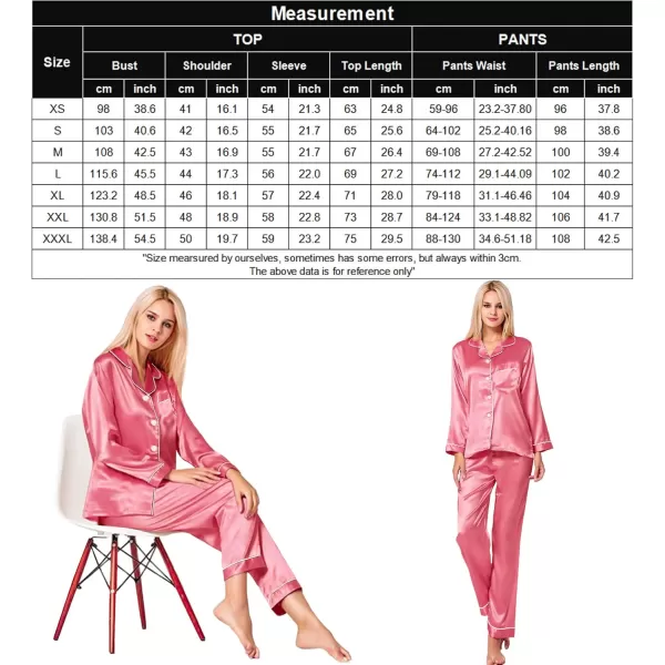 SWOMOG Womens Silk Satin Pajamas Set Long Sleeve Button Down Sleepwear 2 Piece Lounge Set Pj Set XS3XLCoral Red