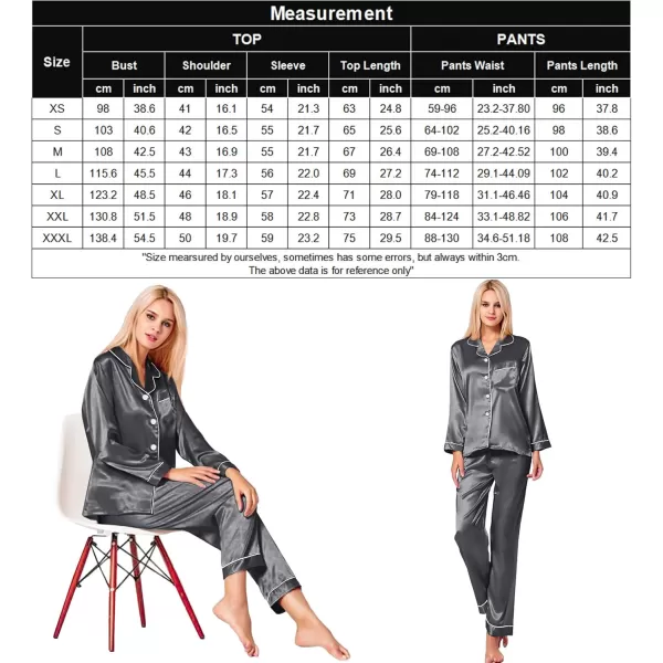 SWOMOG Womens Silk Satin Pajamas Set Long Sleeve Button Down Sleepwear 2 Piece Lounge Set Pj Set XS3XLDark Silver