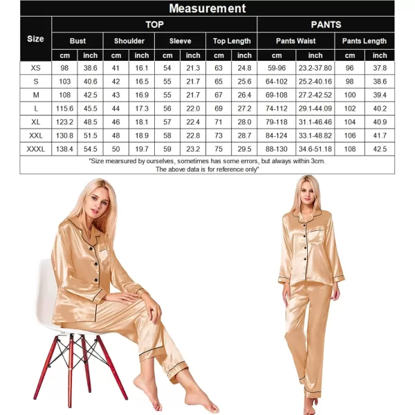 SWOMOG Womens Silk Satin Pajamas Set Long Sleeve Button Down Sleepwear 2 Piece Lounge Set Pj Set XS3XLDeep Champagne