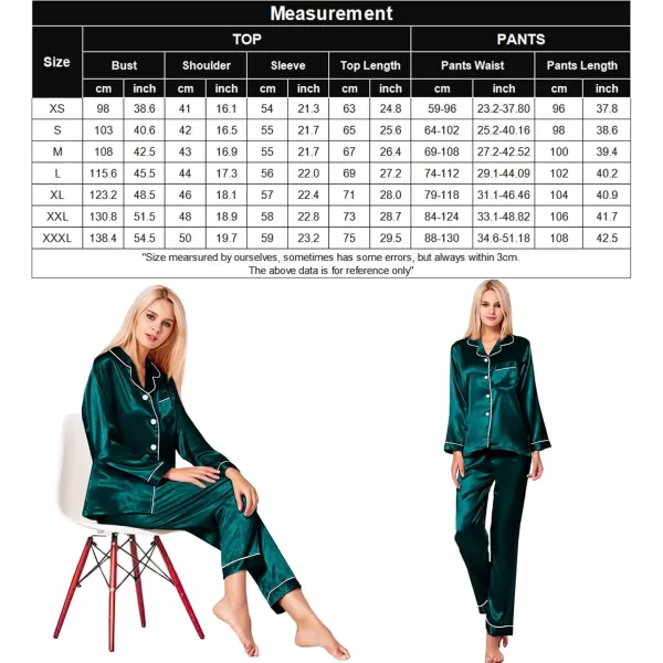 SWOMOG Womens Silk Satin Pajamas Set Long Sleeve Button Down Sleepwear 2 Piece Lounge Set Pj Set XS3XLDeep Green