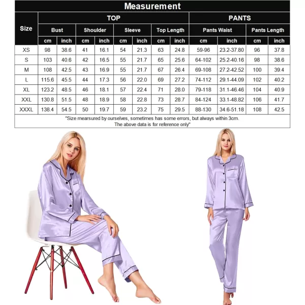 SWOMOG Womens Silk Satin Pajamas Set Long Sleeve Button Down Sleepwear 2 Piece Lounge Set Pj Set XS3XLDeep Lavender