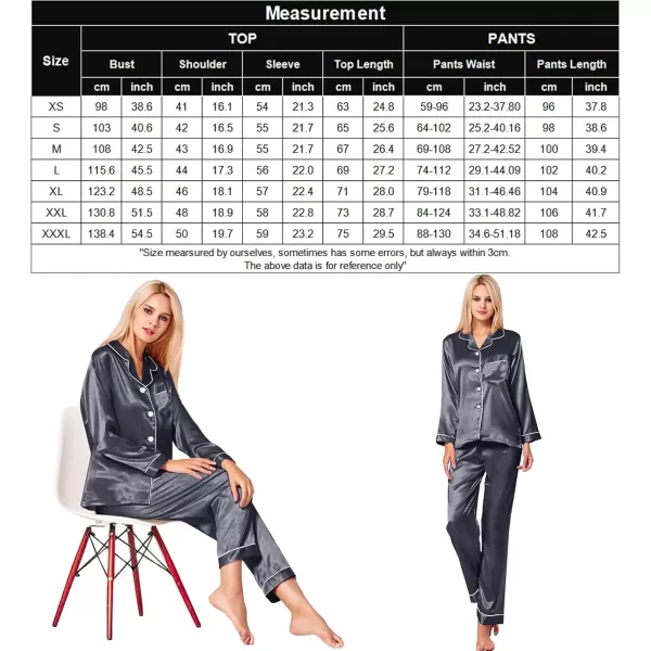 SWOMOG Womens Silk Satin Pajamas Set Long Sleeve Button Down Sleepwear 2 Piece Lounge Set Pj Set XS3XLDim Gray