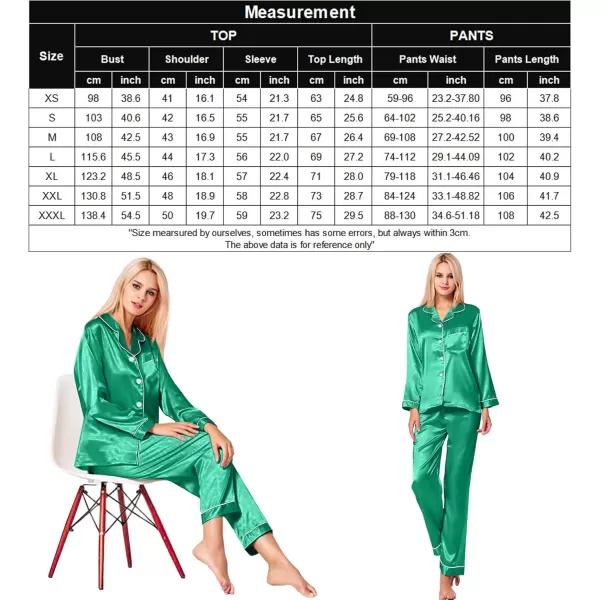 SWOMOG Womens Silk Satin Pajamas Set Long Sleeve Button Down Sleepwear 2 Piece Lounge Set Pj Set XS3XLEmerald Green