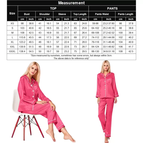 SWOMOG Womens Silk Satin Pajamas Set Long Sleeve Button Down Sleepwear 2 Piece Lounge Set Pj Set XS3XLFandango Pink