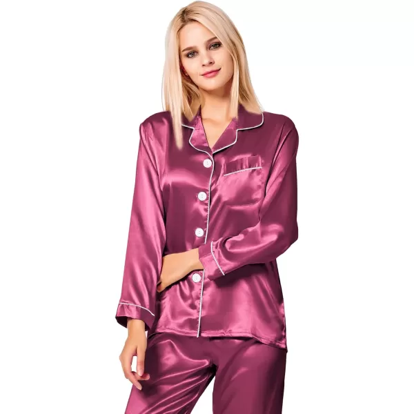 SWOMOG Womens Silk Satin Pajamas Set Long Sleeve Button Down Sleepwear 2 Piece Lounge Set Pj Set XS3XLGrapefruit