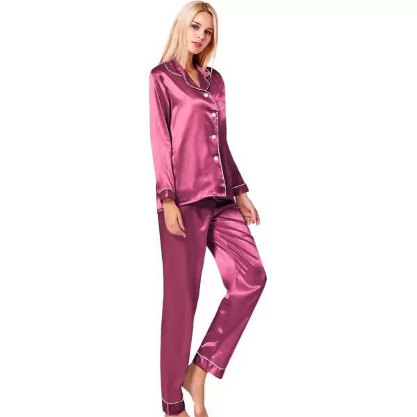 SWOMOG Womens Silk Satin Pajamas Set Long Sleeve Button Down Sleepwear 2 Piece Lounge Set Pj Set XS3XLGrapefruit