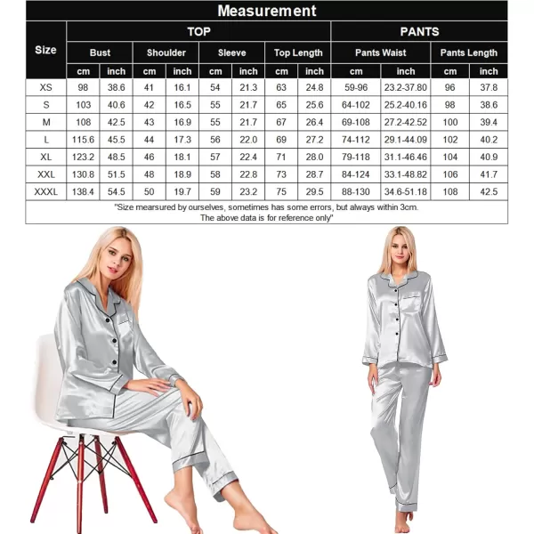 SWOMOG Womens Silk Satin Pajamas Set Long Sleeve Button Down Sleepwear 2 Piece Lounge Set Pj Set XS3XLGray