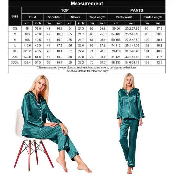 SWOMOG Womens Silk Satin Pajamas Set Long Sleeve Button Down Sleepwear 2 Piece Lounge Set Pj Set XS3XLGreen