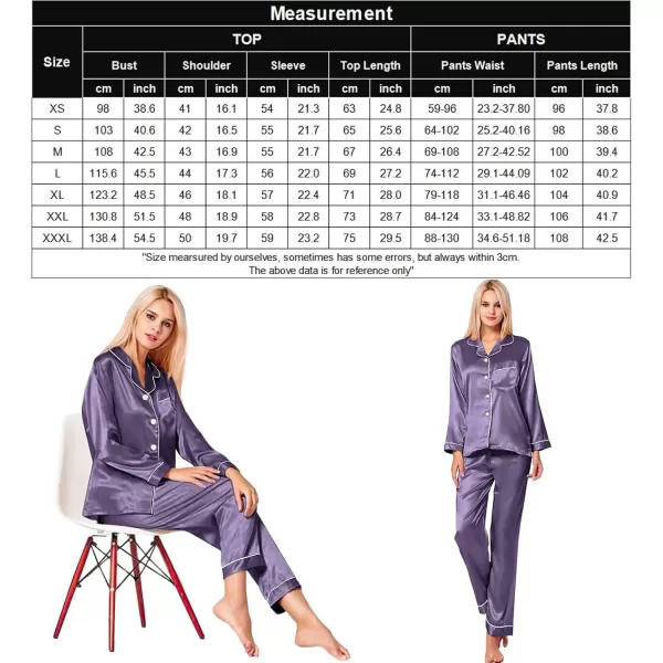 SWOMOG Womens Silk Satin Pajamas Set Long Sleeve Button Down Sleepwear 2 Piece Lounge Set Pj Set XS3XLGrey Purple