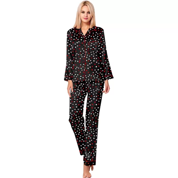 SWOMOG Womens Silk Satin Pajamas Set Long Sleeve Button Down Sleepwear 2 Piece Lounge Set Pj Set XS3XLHeart Collage