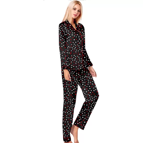 SWOMOG Womens Silk Satin Pajamas Set Long Sleeve Button Down Sleepwear 2 Piece Lounge Set Pj Set XS3XLHeart Collage