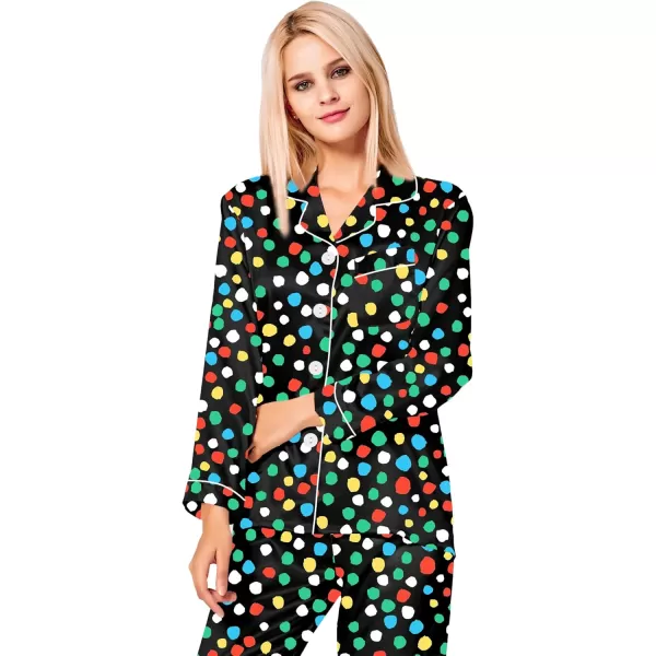 SWOMOG Womens Silk Satin Pajamas Set Long Sleeve Button Down Sleepwear 2 Piece Lounge Set Pj Set XS3XLL Vpainted Dots