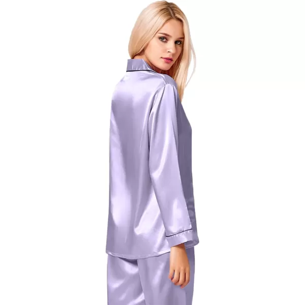 SWOMOG Womens Silk Satin Pajamas Set Long Sleeve Button Down Sleepwear 2 Piece Lounge Set Pj Set XS3XLLavender