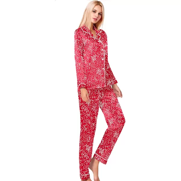 SWOMOG Womens Silk Satin Pajamas Set Long Sleeve Button Down Sleepwear 2 Piece Lounge Set Pj Set XS3XLLipstick Red Mini Hearts