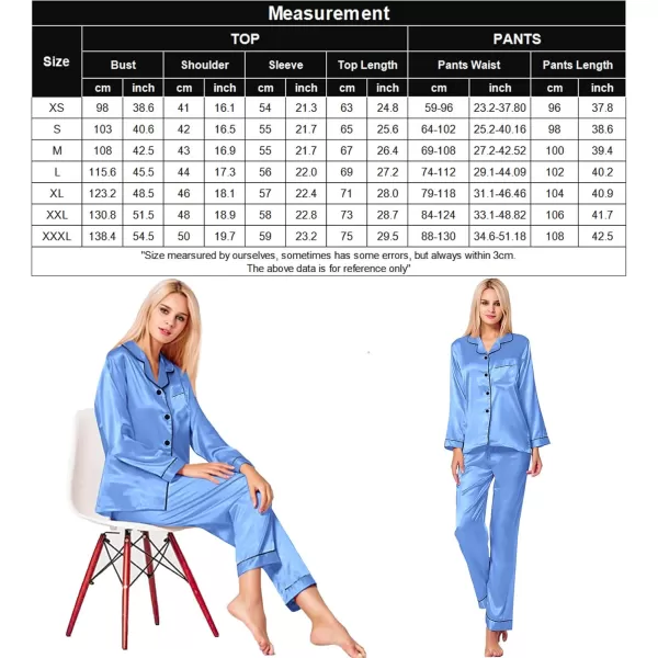 SWOMOG Womens Silk Satin Pajamas Set Long Sleeve Button Down Sleepwear 2 Piece Lounge Set Pj Set XS3XLMarina Blue