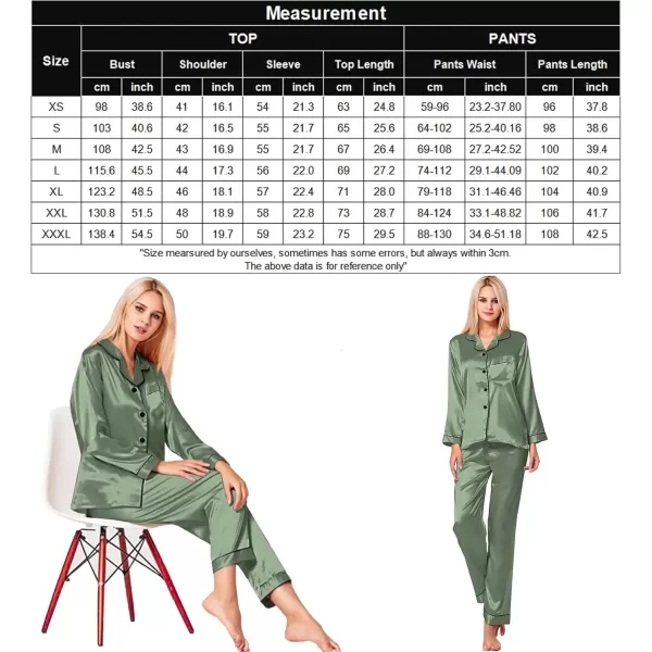 SWOMOG Womens Silk Satin Pajamas Set Long Sleeve Button Down Sleepwear 2 Piece Lounge Set Pj Set XS3XLMatcha