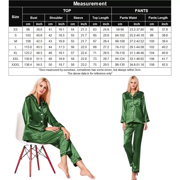 SWOMOG Womens Silk Satin Pajamas Set Long Sleeve Button Down Sleepwear 2 Piece Lounge Set Pj Set XS3XLMoss Green