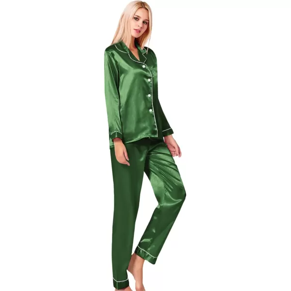 SWOMOG Womens Silk Satin Pajamas Set Long Sleeve Button Down Sleepwear 2 Piece Lounge Set Pj Set XS3XLMoss Green