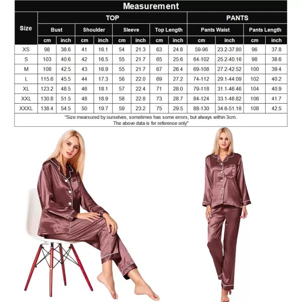 SWOMOG Womens Silk Satin Pajamas Set Long Sleeve Button Down Sleepwear 2 Piece Lounge Set Pj Set XS3XLNostalgia Rose