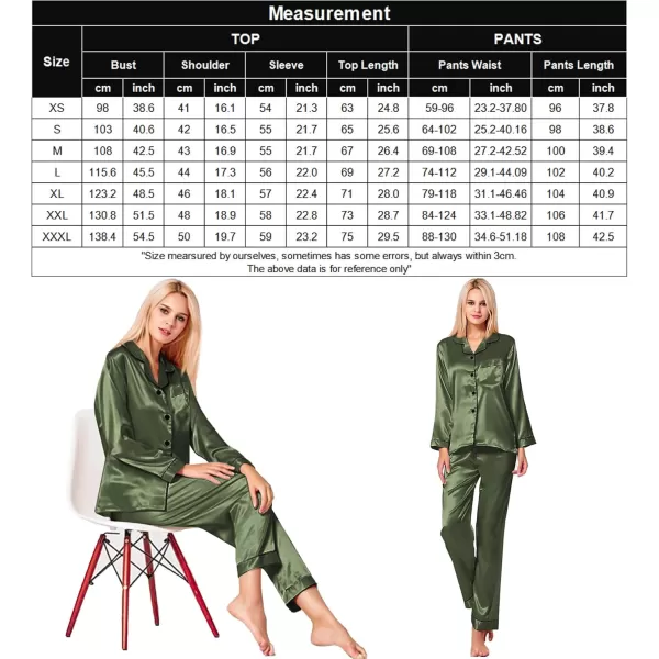 SWOMOG Womens Silk Satin Pajamas Set Long Sleeve Button Down Sleepwear 2 Piece Lounge Set Pj Set XS3XLOlive Green