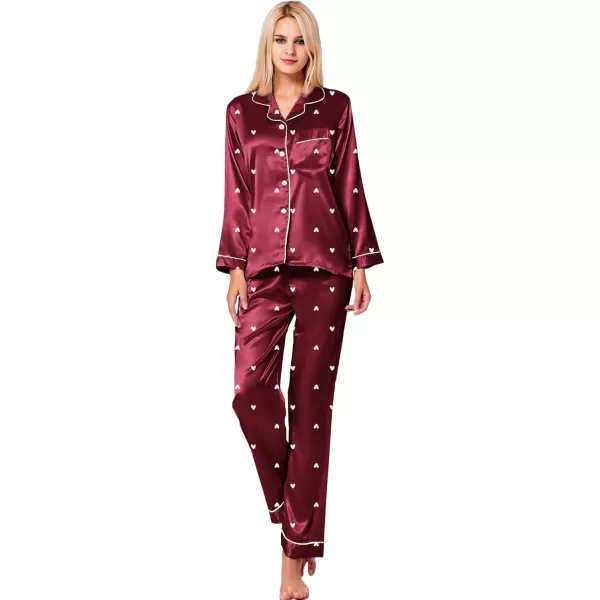 SWOMOG Womens Silk Satin Pajamas Set Long Sleeve Button Down Sleepwear 2 Piece Lounge Set Pj Set XS3XLPattern 2